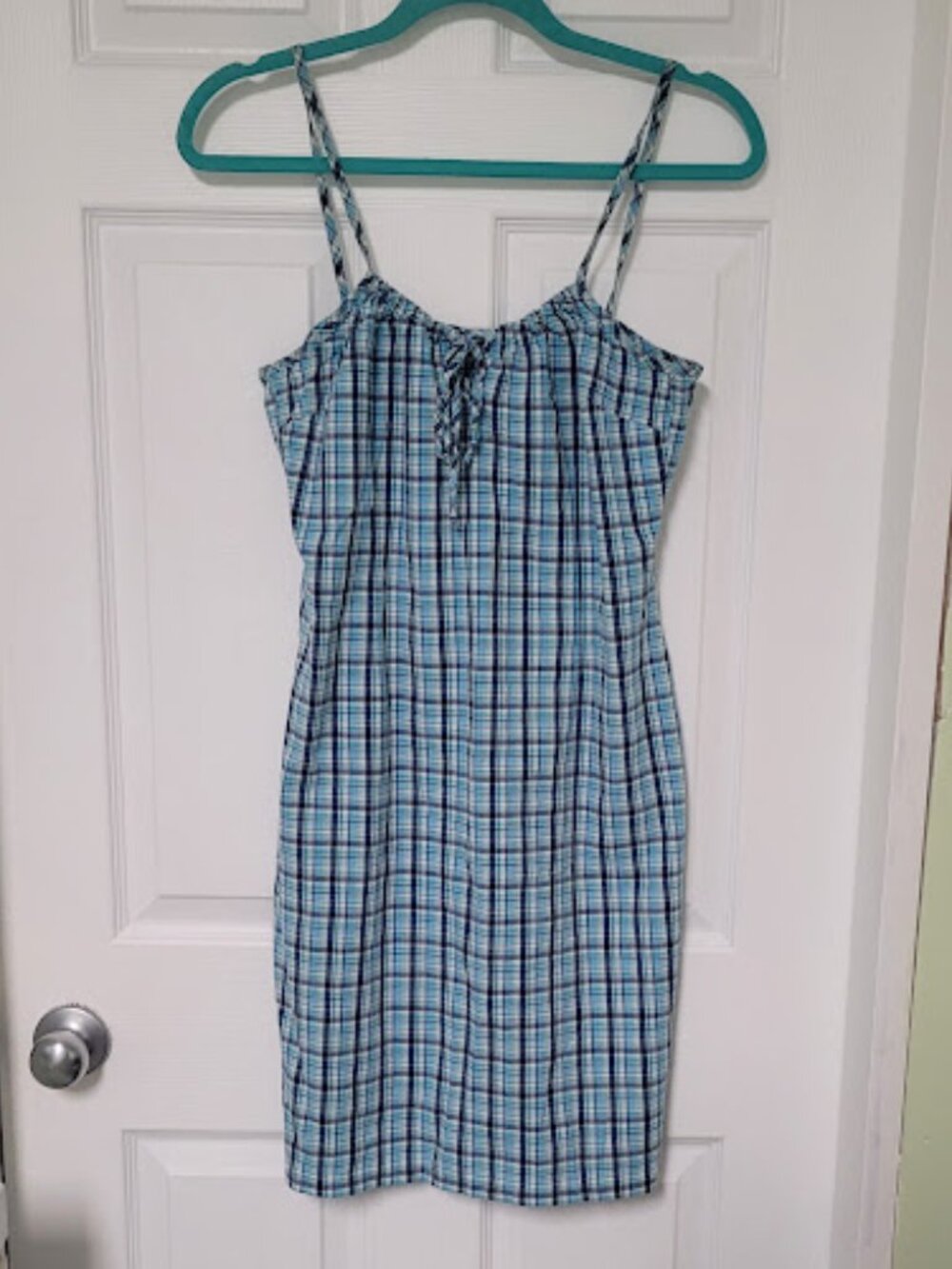Stretch Cotton Plaid Dress Size Small or Medium Blues/grn/wht Y2K Preppy Cottage